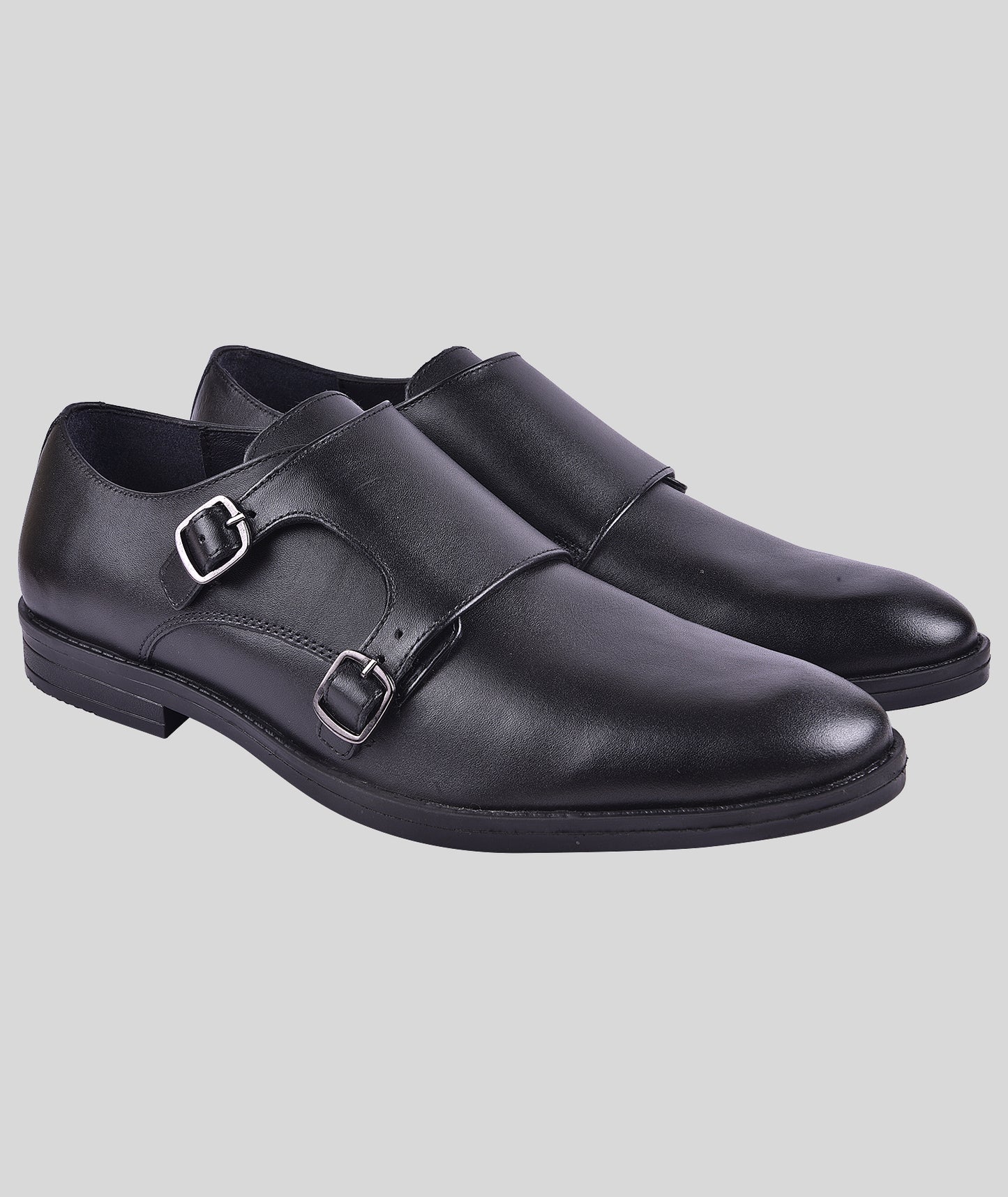 Double monk strap leather dress shoe for men