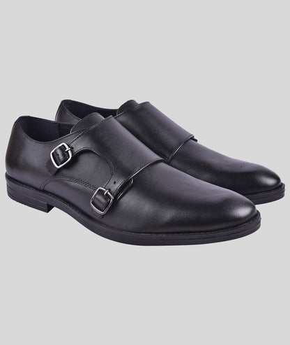 Double monk strap leather dress shoe for men
