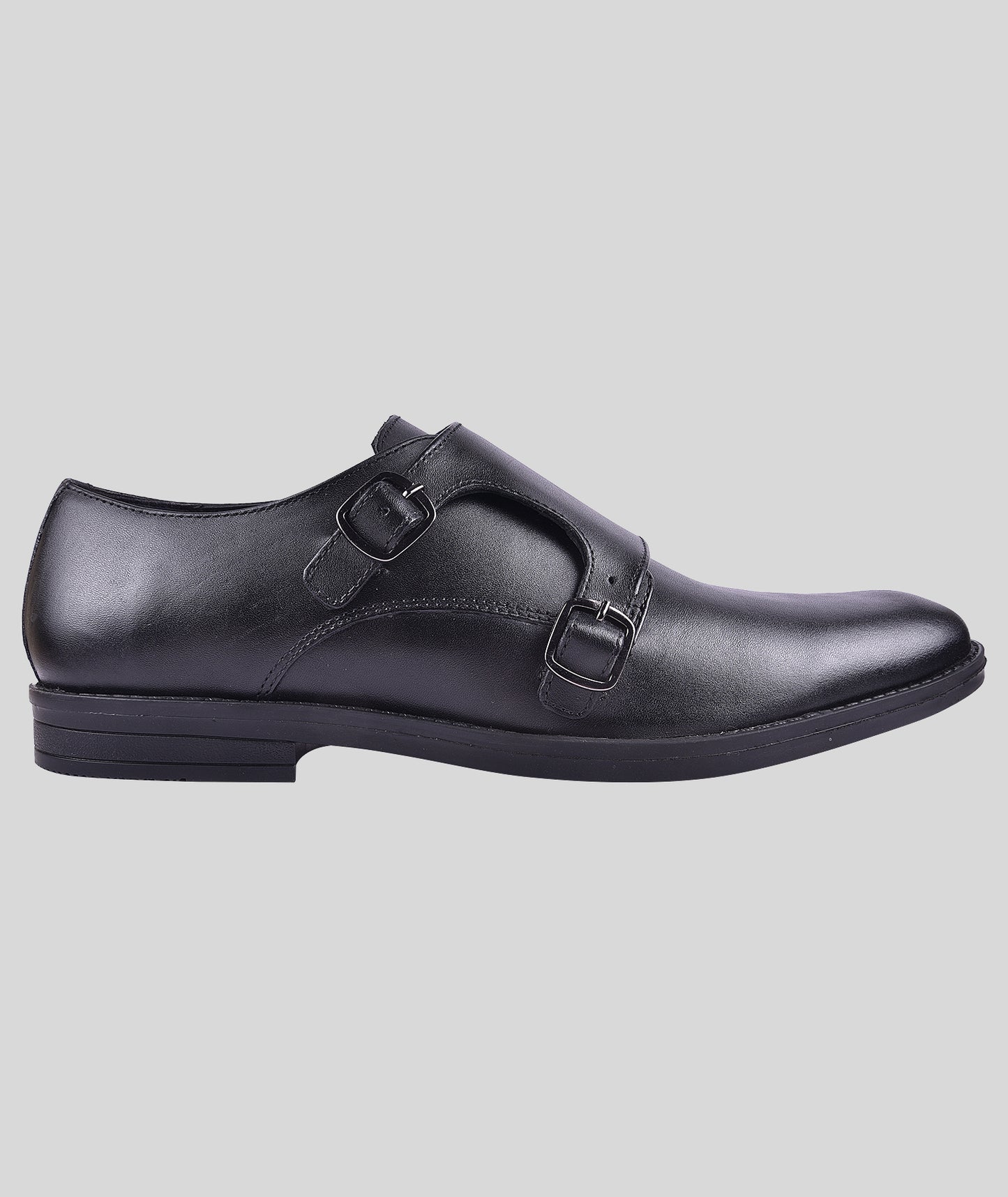 Double monk strap leather dress shoe for men