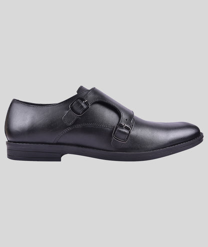 Double monk strap leather dress shoe for men