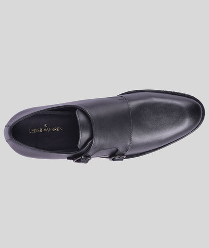 Double monk strap leather dress shoe for men