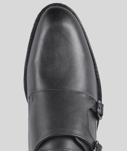 Double monk strap leather dress shoe for men