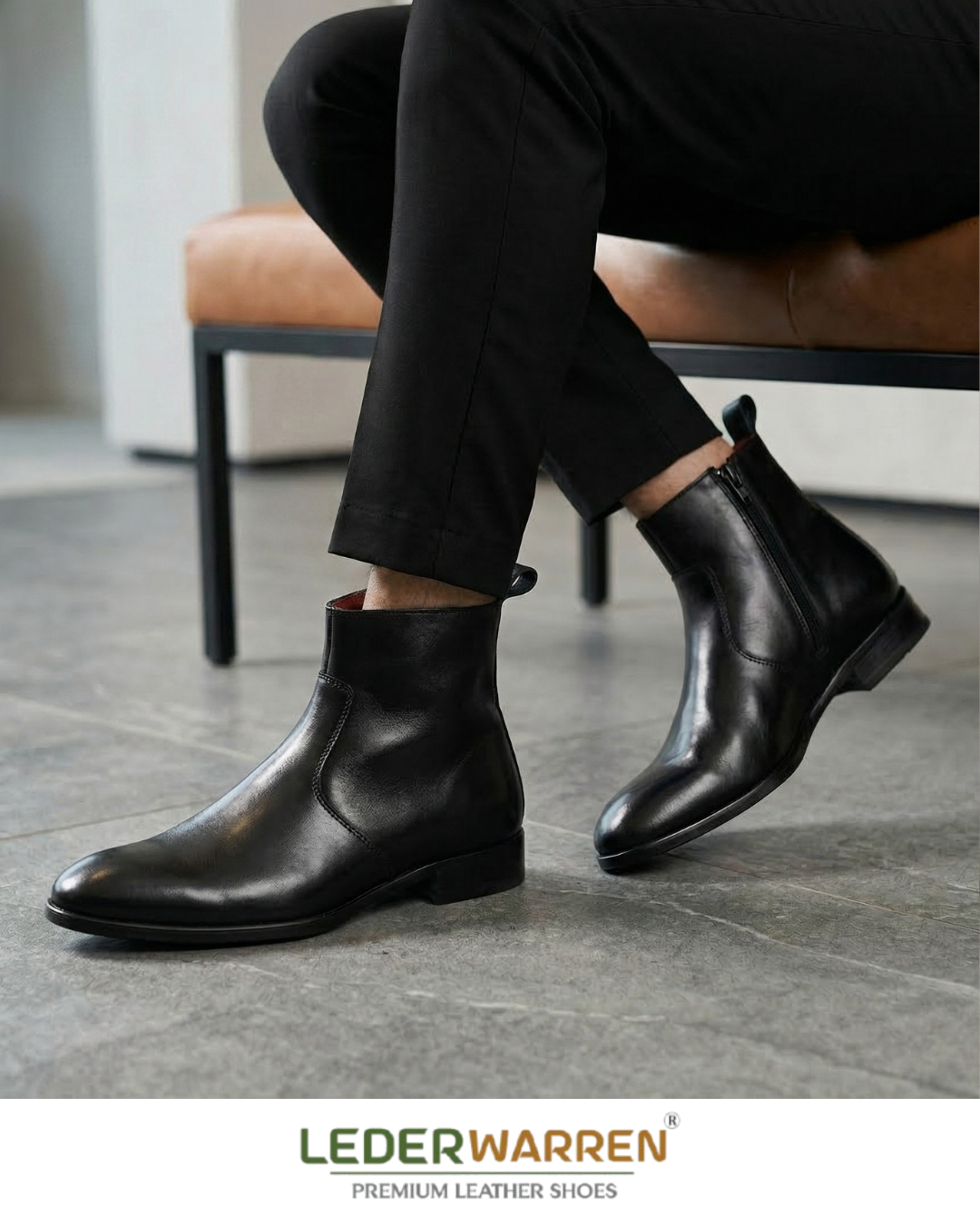 Leder warren Chelsea Leather Boots Zip Black