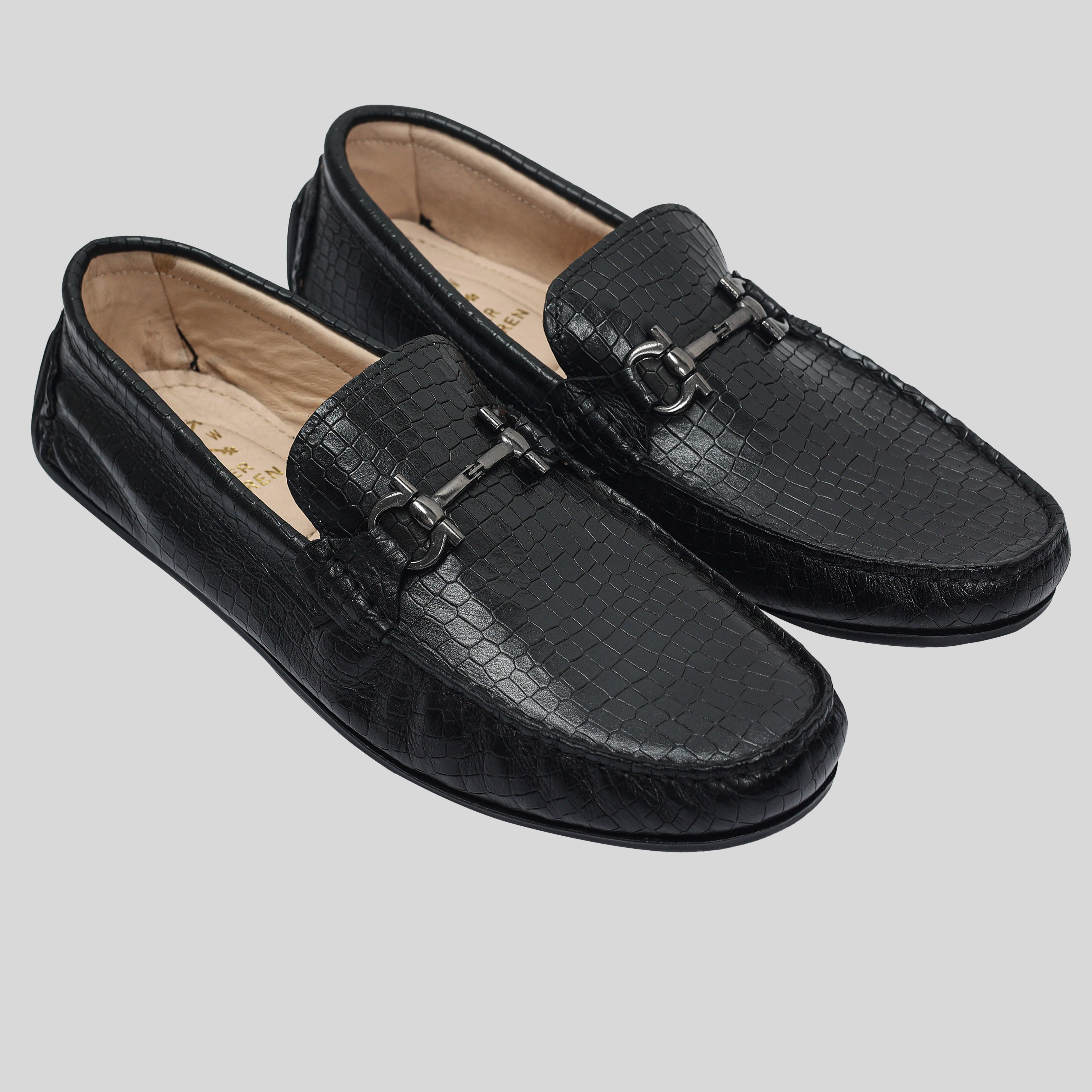 Men's Leather Croco Buckle Black Loafer