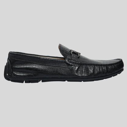 Men's Leather Croco Buckle Black Loafer