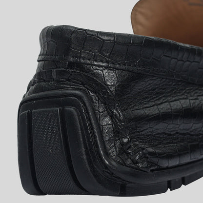 Men's Leather Croco Buckle Black Loafer