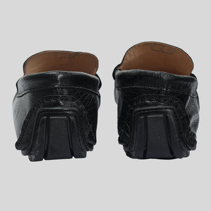 Men's Leather Croco Buckle Black Loafer