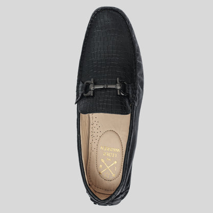 Men's Leather Croco Buckle Black Loafer