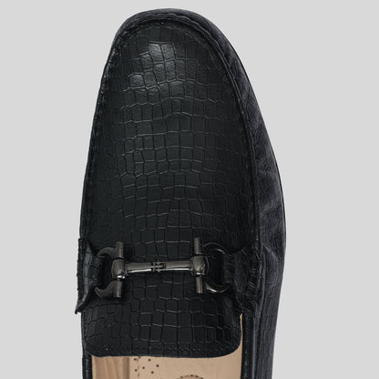 Men's Leather Croco Buckle Black Loafer