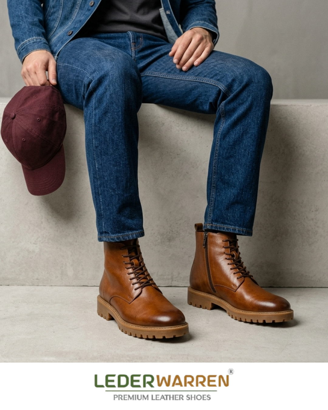 Premium Men’s Genuine Leather High-Ankle Boots with Side Zipper-Riding-Lw 6033 Tan