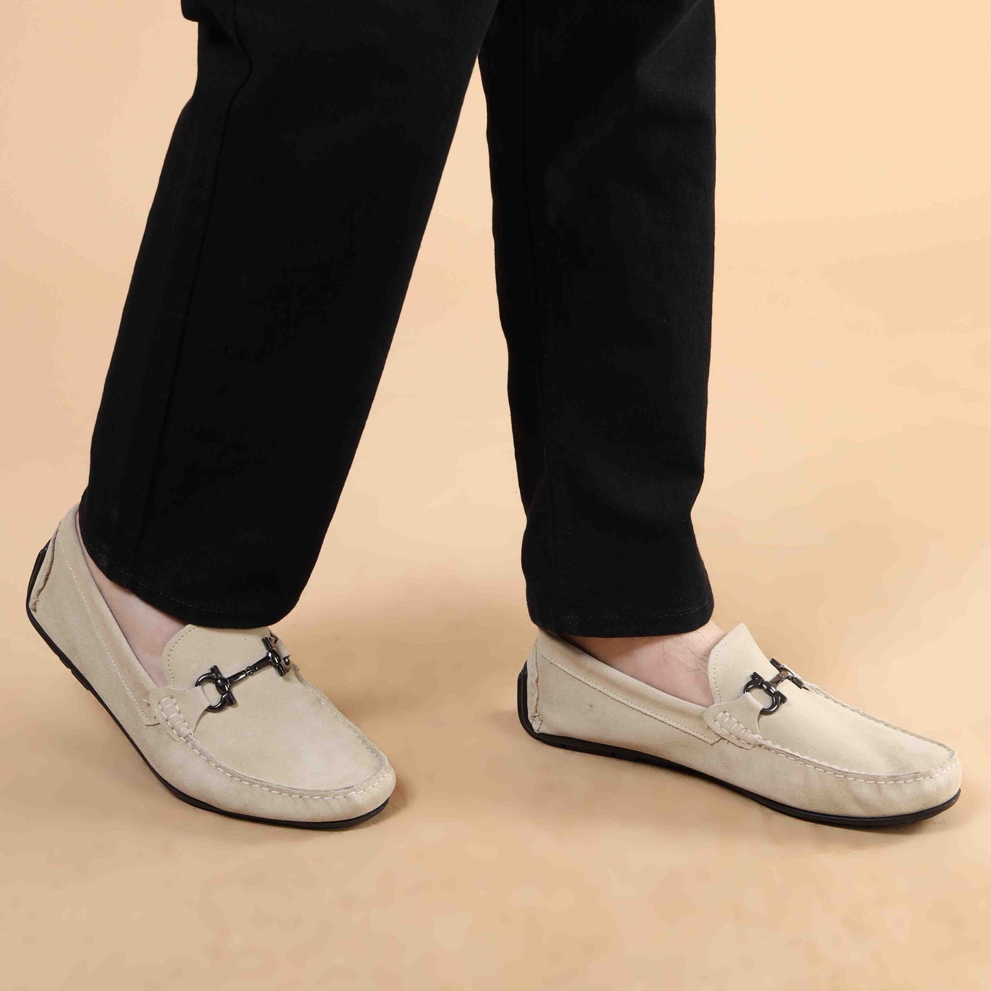 Suede Leather BeigeLoafers Shoes