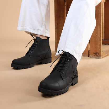 Leather Biker Boots For Men Black