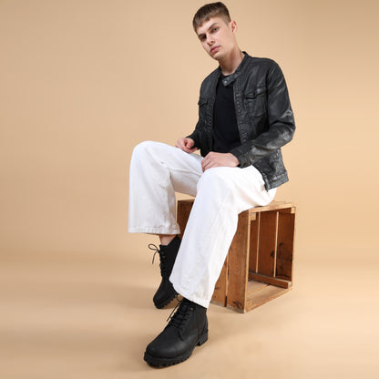 Leather Biker Boots For Men Black