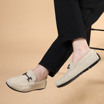 Suede Leather BeigeLoafers Shoes