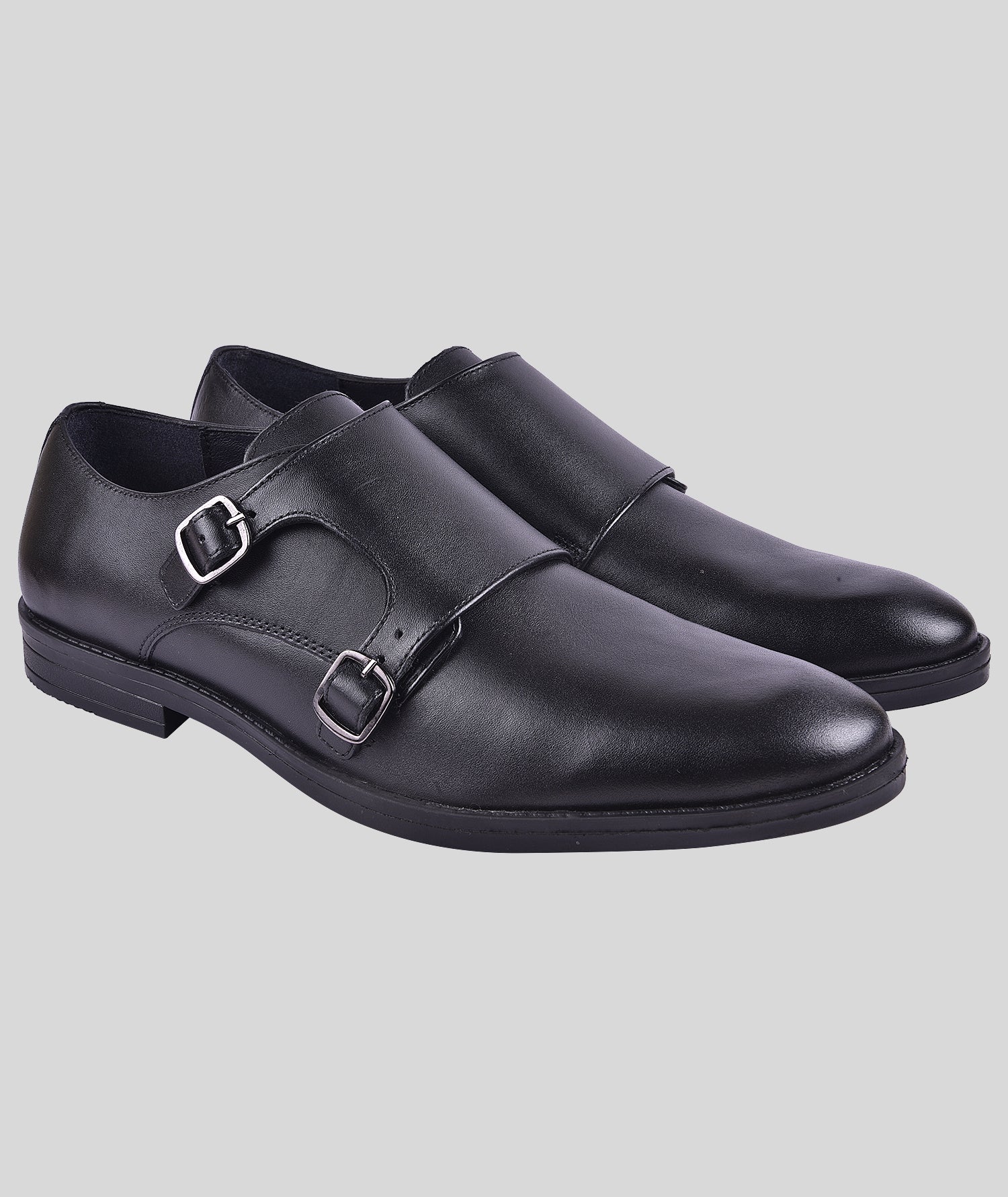 Double monk strap leather dress shoe for men
