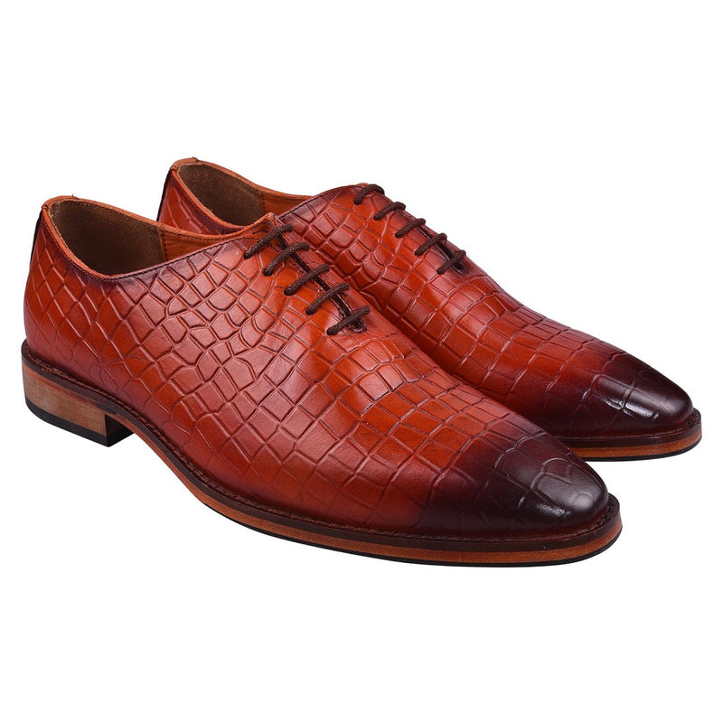 LEDERWARREN Croco Pattern Tan Formal Shoe