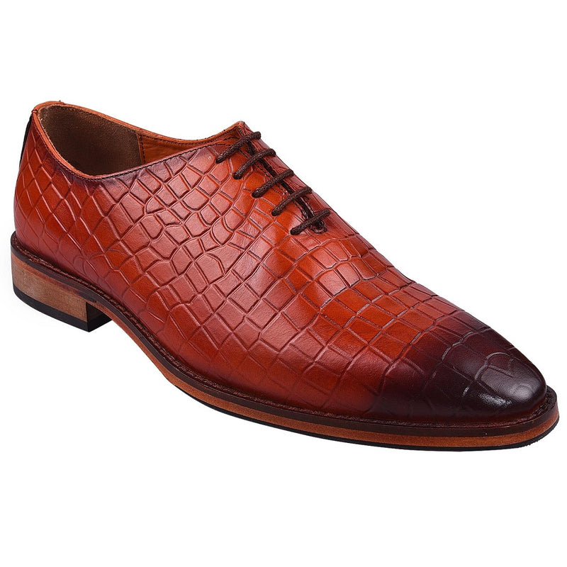 LEDERWARREN Croco Pattern Tan Formal Shoe