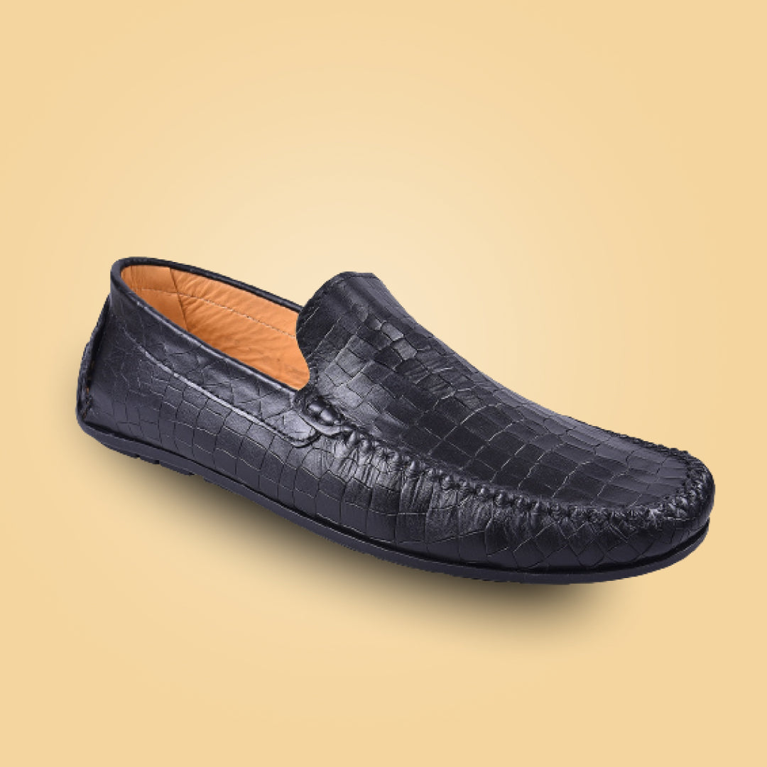Croco Men's Black Loafer Shoe
