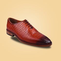 LEDERWARREN Croco Pattern Tan Formal Shoe