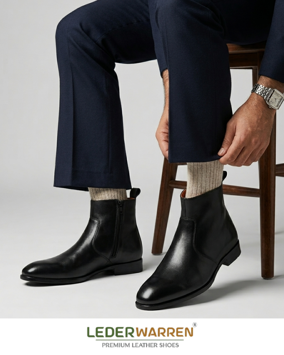 Leder warren Chelsea Leather Boots Zip Black