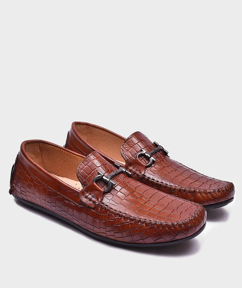 Croco Buckle Tan Men's Leather Loafers – Premium Quality & Timeless Design