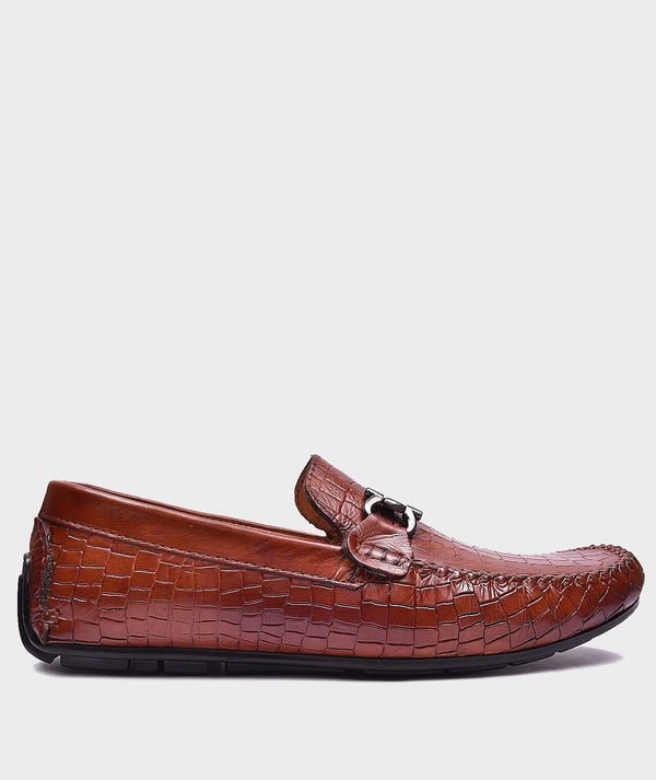 Croco Buckle Tan Men's Leather Loafers – Premium Quality & Timeless Design