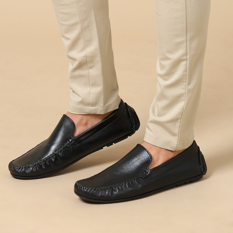 Black leather moccasins mens deals