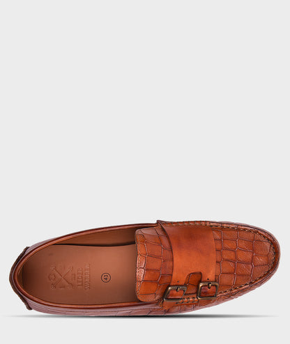 Premium Leather Croco Double Monk Tan Men's Leather Loafers