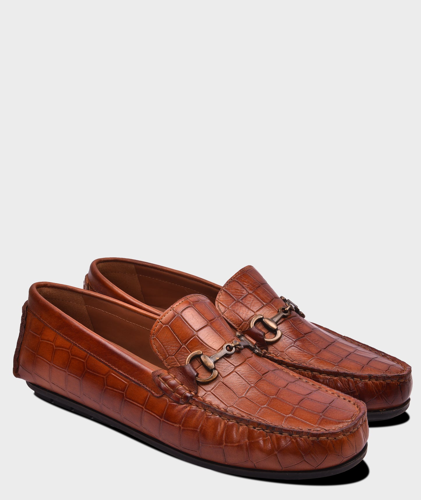 Premium Leather Croco Buckle Tan Men's Leather Loafers