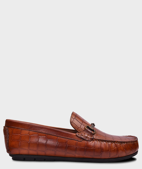 Premium Leather Croco Buckle Tan Men's Leather Loafers