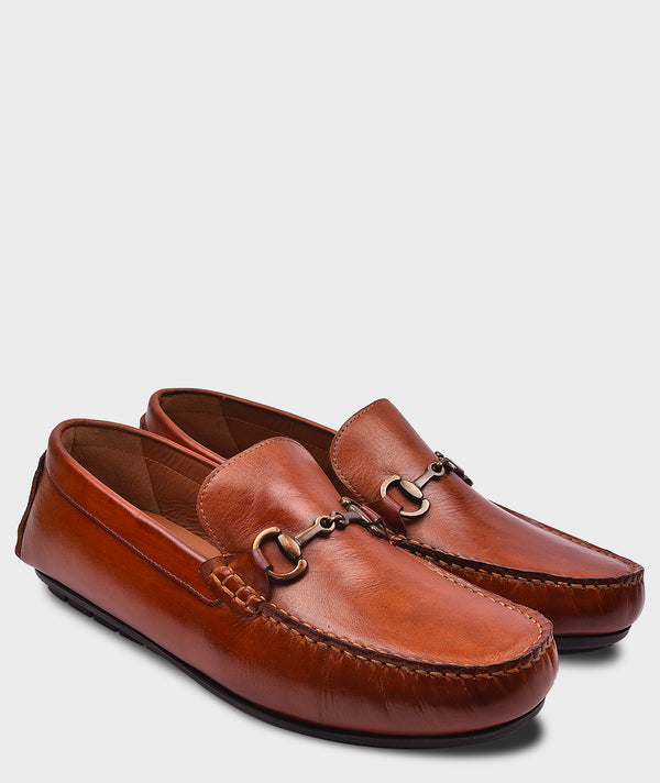 Premium Leather Buckle Tan Men's Leather Loafers