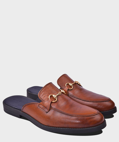 Belgian Buckle Tan Loafer Shoes For Men