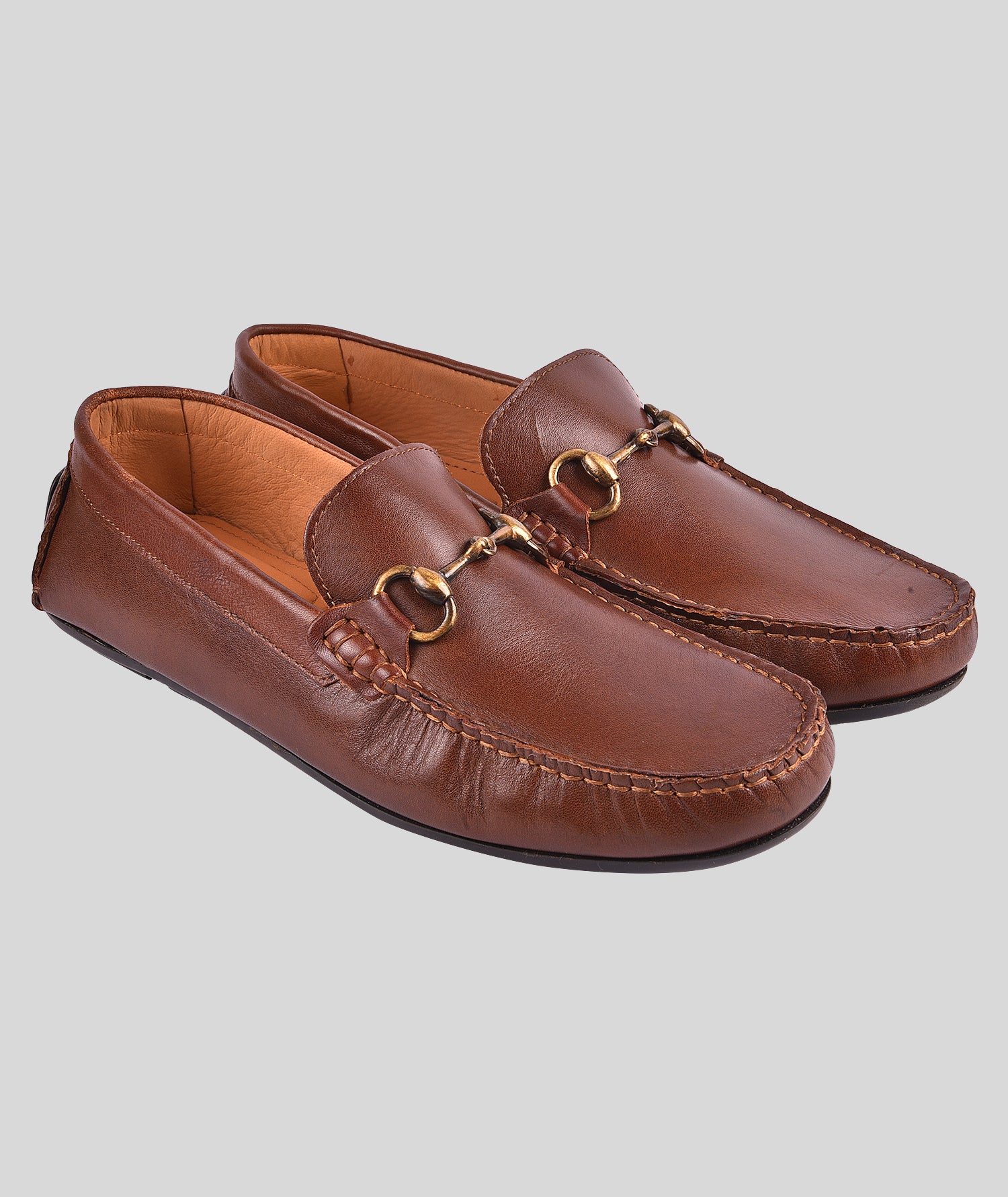 Leather Buckle Men's Leather Tan Loafers Shoes