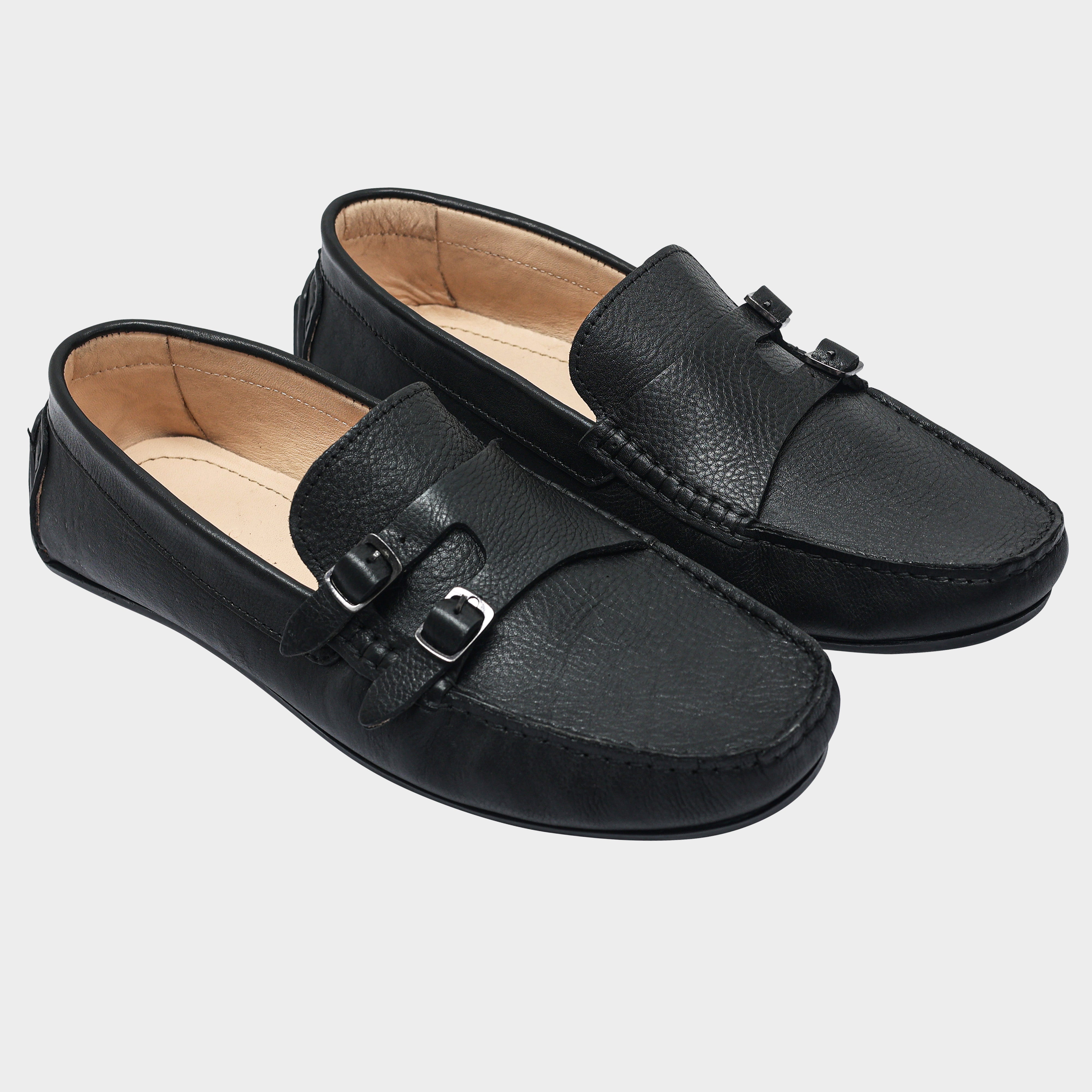 Mens Loafer Shoes Double Monk Black