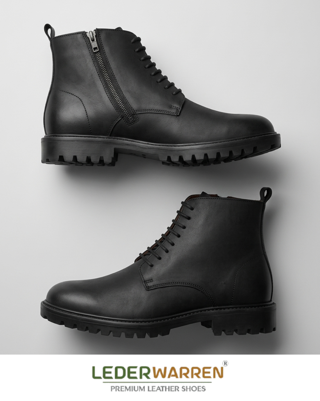 Premium Men’s Genuine Leather High-Ankle Boots with Side Zipper Riding LW 6034 BLK