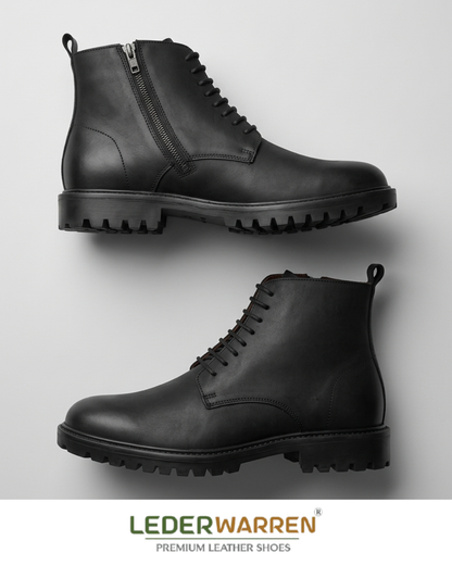 Premium Men’s Genuine Leather High-Ankle Boots with Side Zipper Riding LW 6034 BLK