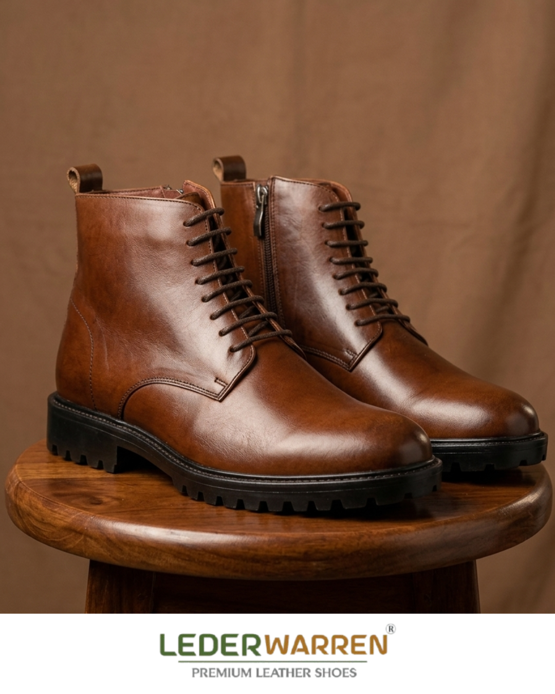 Premium Men’s Genuine Leather High-Ankle Boots with Side Zipper-Riding-LW 6033 BRN