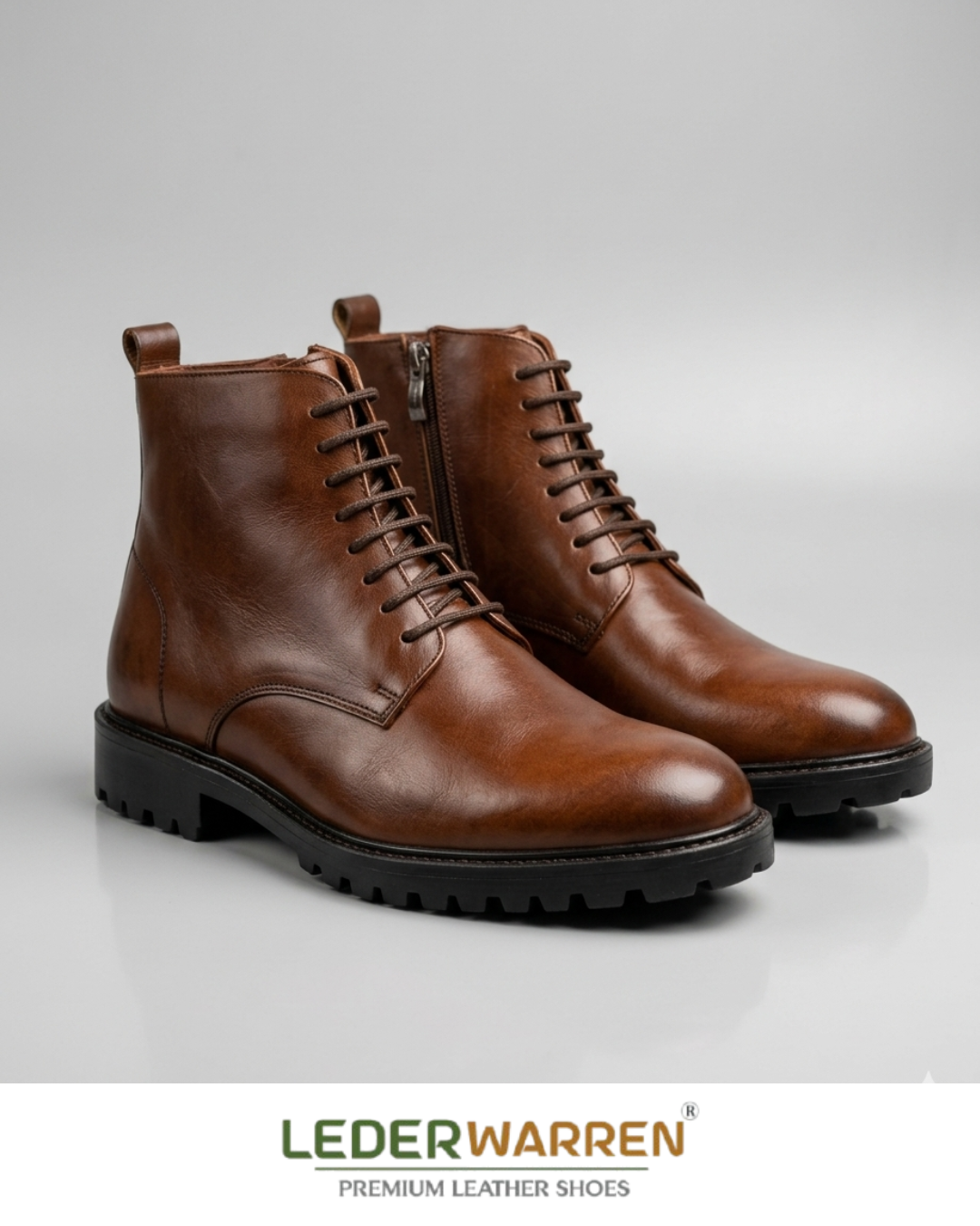 Premium Men’s Genuine Leather High-Ankle Boots with Side Zipper-Riding-LW 6033 BRN