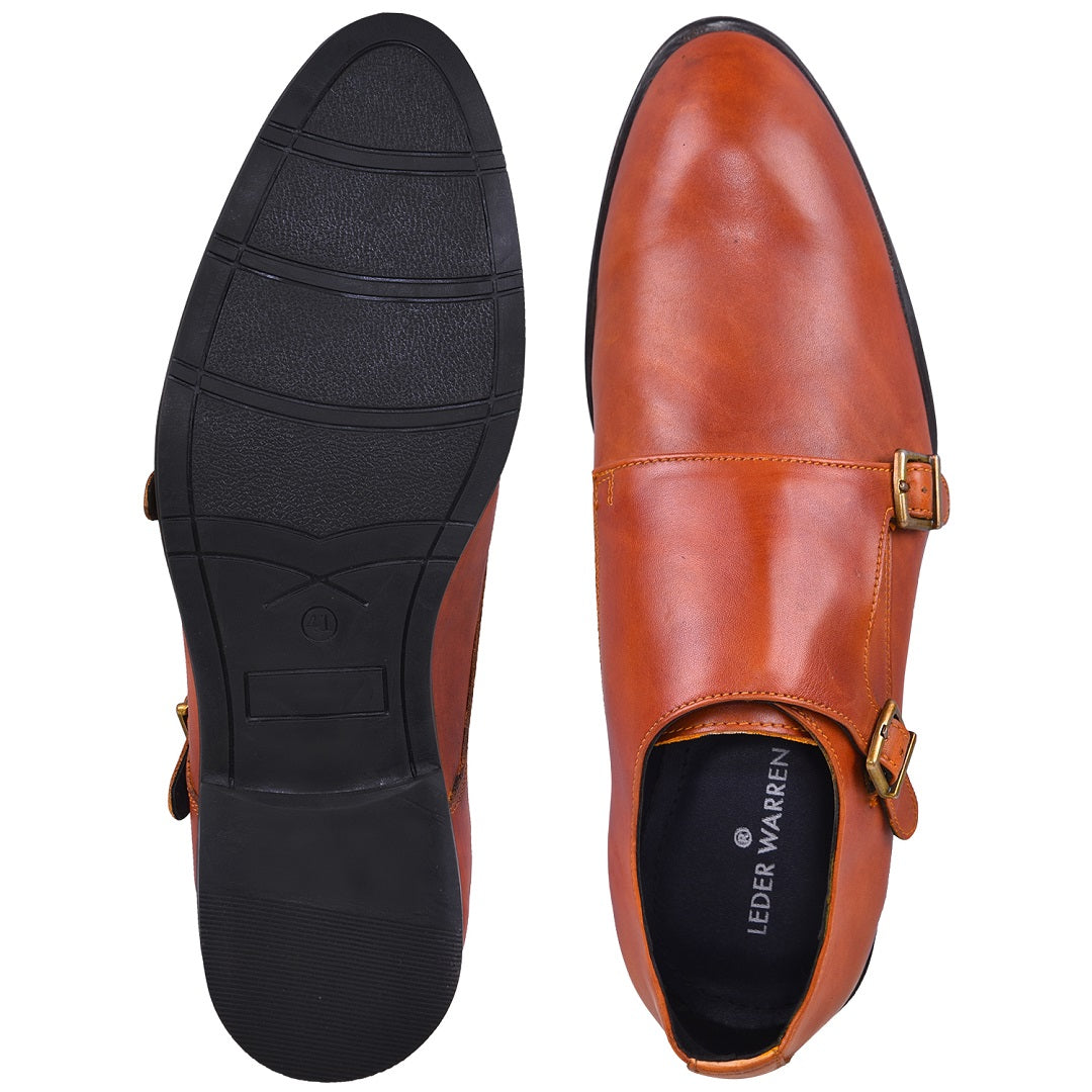 Double monk strap leather dress shoe for men