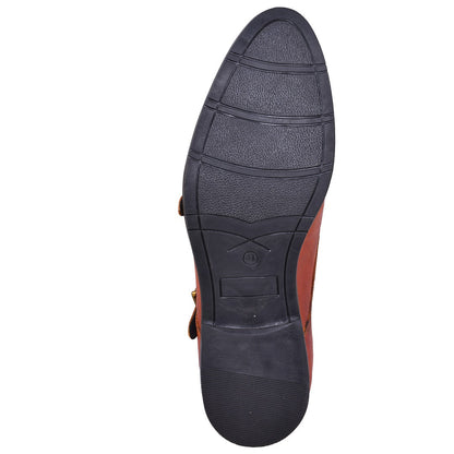 Double monk strap leather dress shoe for men