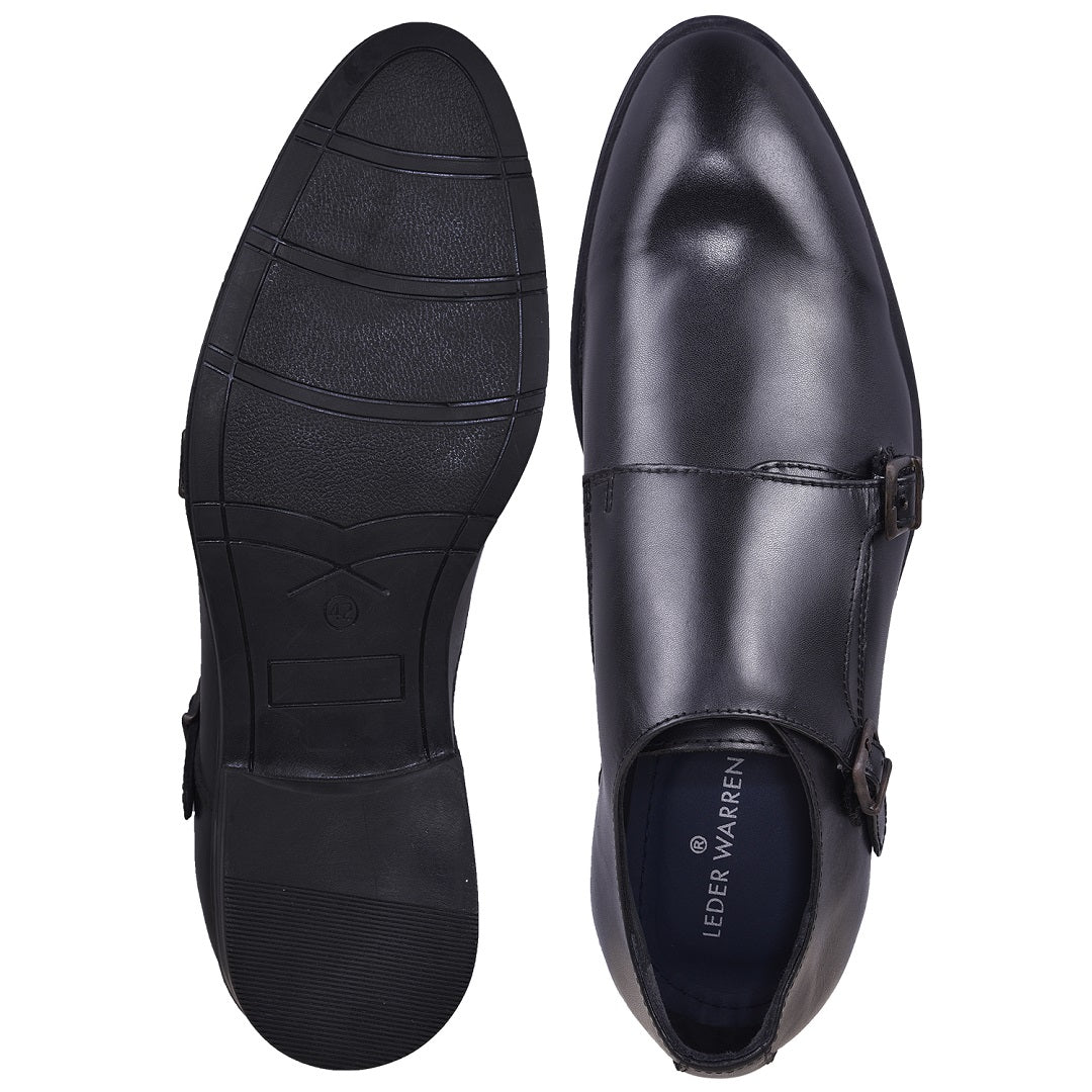 Double monk strap leather dress shoe for men