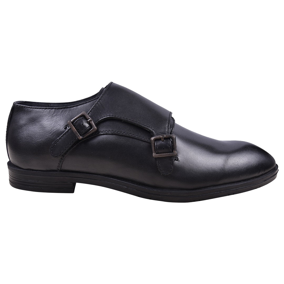 Double monk strap leather dress shoe for men