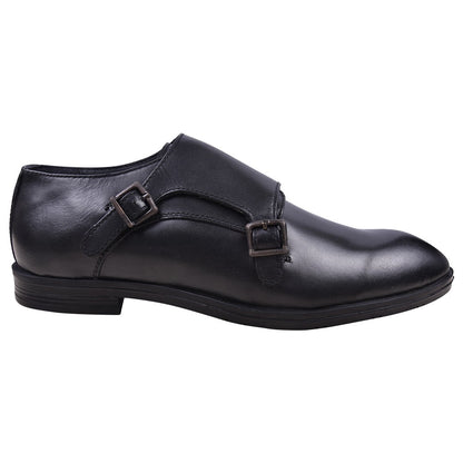 Double monk strap leather dress shoe for men