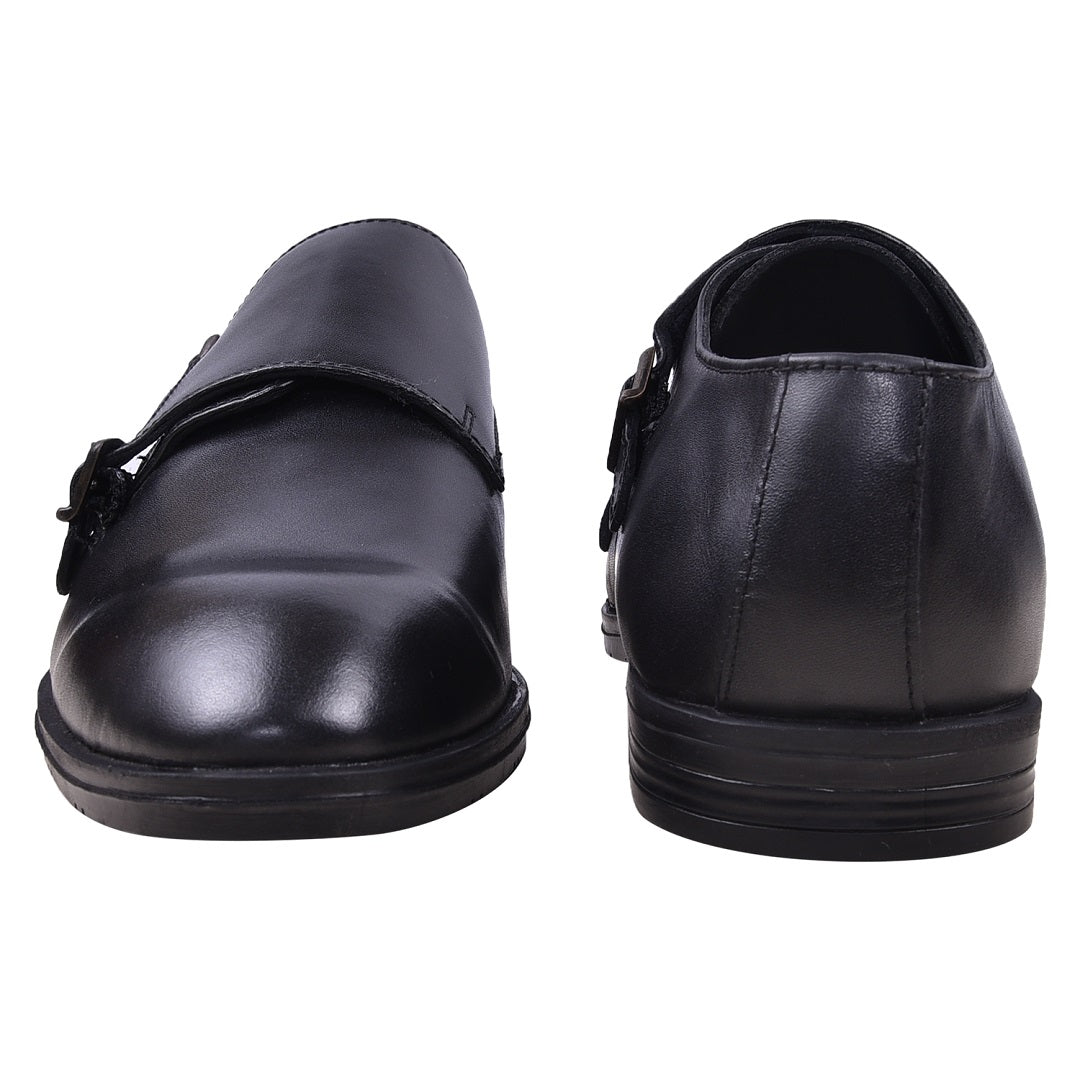 Double monk strap leather dress shoe for men