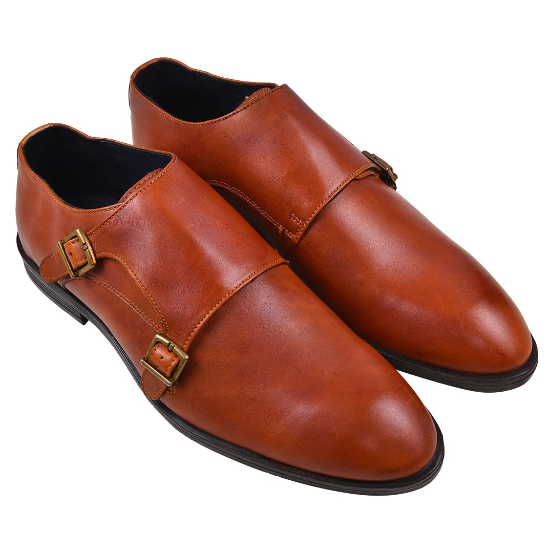 FORMAL SHOES Alessandro Double Monk Leather Formal Shoes leaderwarren TAN / 6